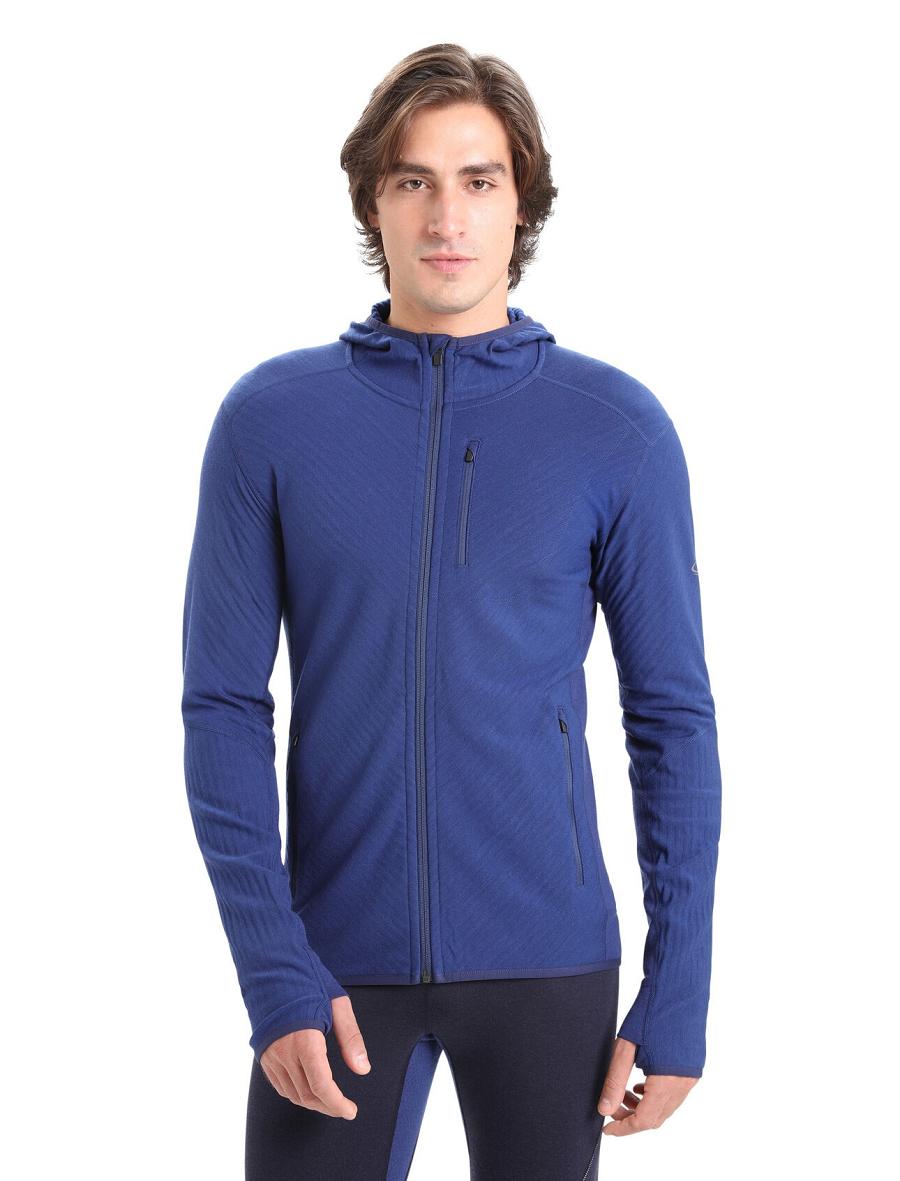 Sweat À Capuche Icebreaker RealFleece™ Merino Descender Long Sleeve Zip Hood Homme Bleu Royal Bleu Marine | FR 1254PJJQ